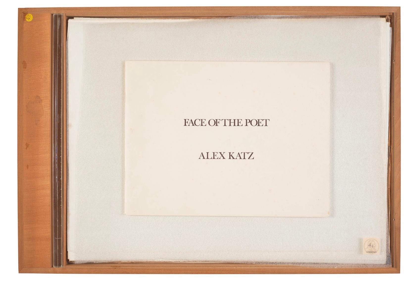 ALEX KATZ (1927-Present)

This rare Alex Katz 'Face of the Poet' album is the complete set of fourteen aquatints in colors, on J. Green Hotpress paper. Conceived in 1978, each print is signed in pencil and numbered 13/25 (there were also ten