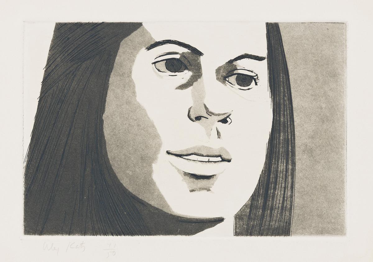 This Alex Katz print 'Nancy' is an aquatint and etching on Arches,  published in 1972 . It is signed and numbered 41/50 in pencil, lower left. Printed by Hitoshi Nakazato, New York. Co-published by Brooke Alexander, Inc., New York, and Marlborough