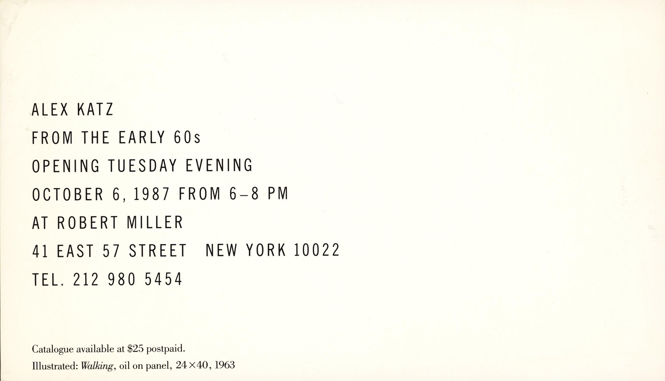 Alex Katz Robert Miller gallery 1987 (announcement card) 1