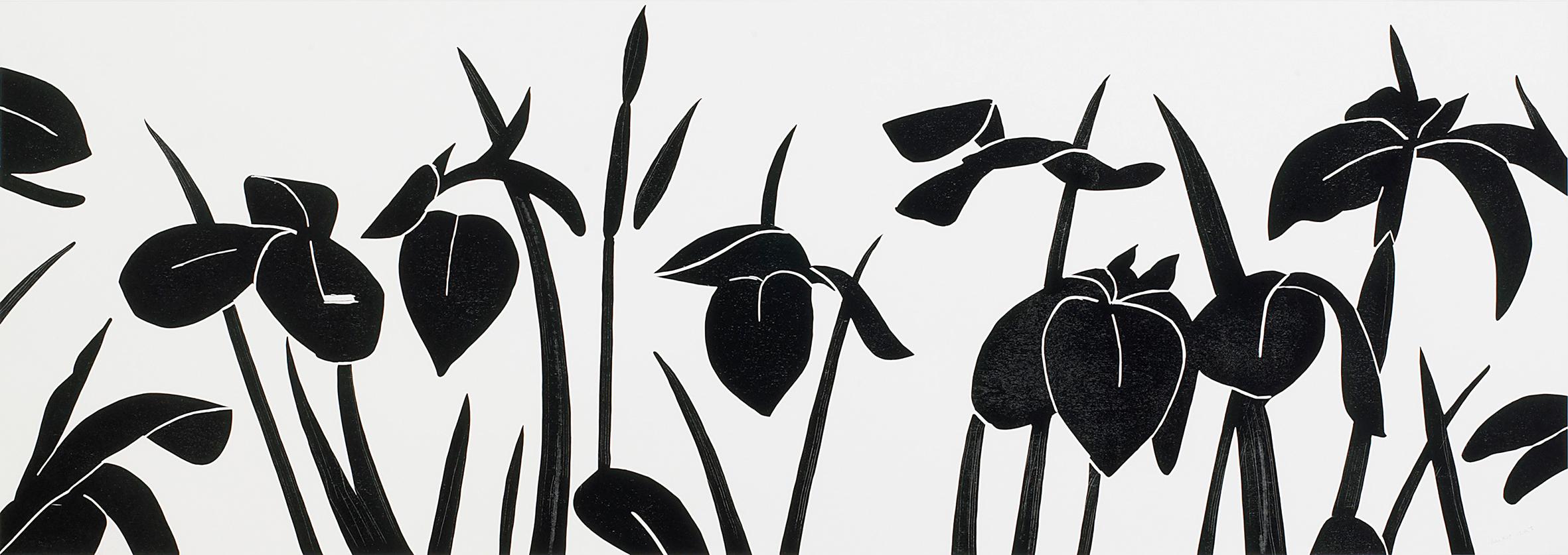 Alex Katz Landscape Print - Flags - woodcut, flowers, flags, Katz, black and white