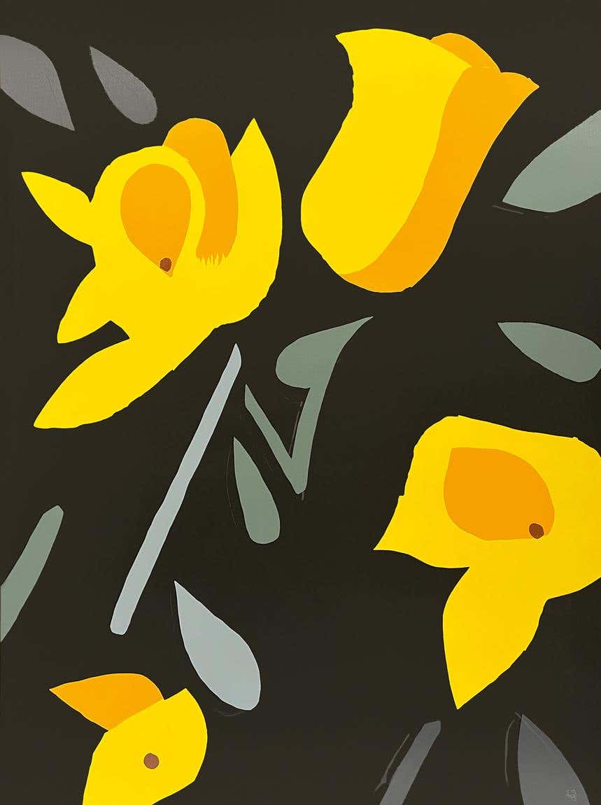 Freesia, Contemporary, Woodcut, Flowers, Yellow and Black