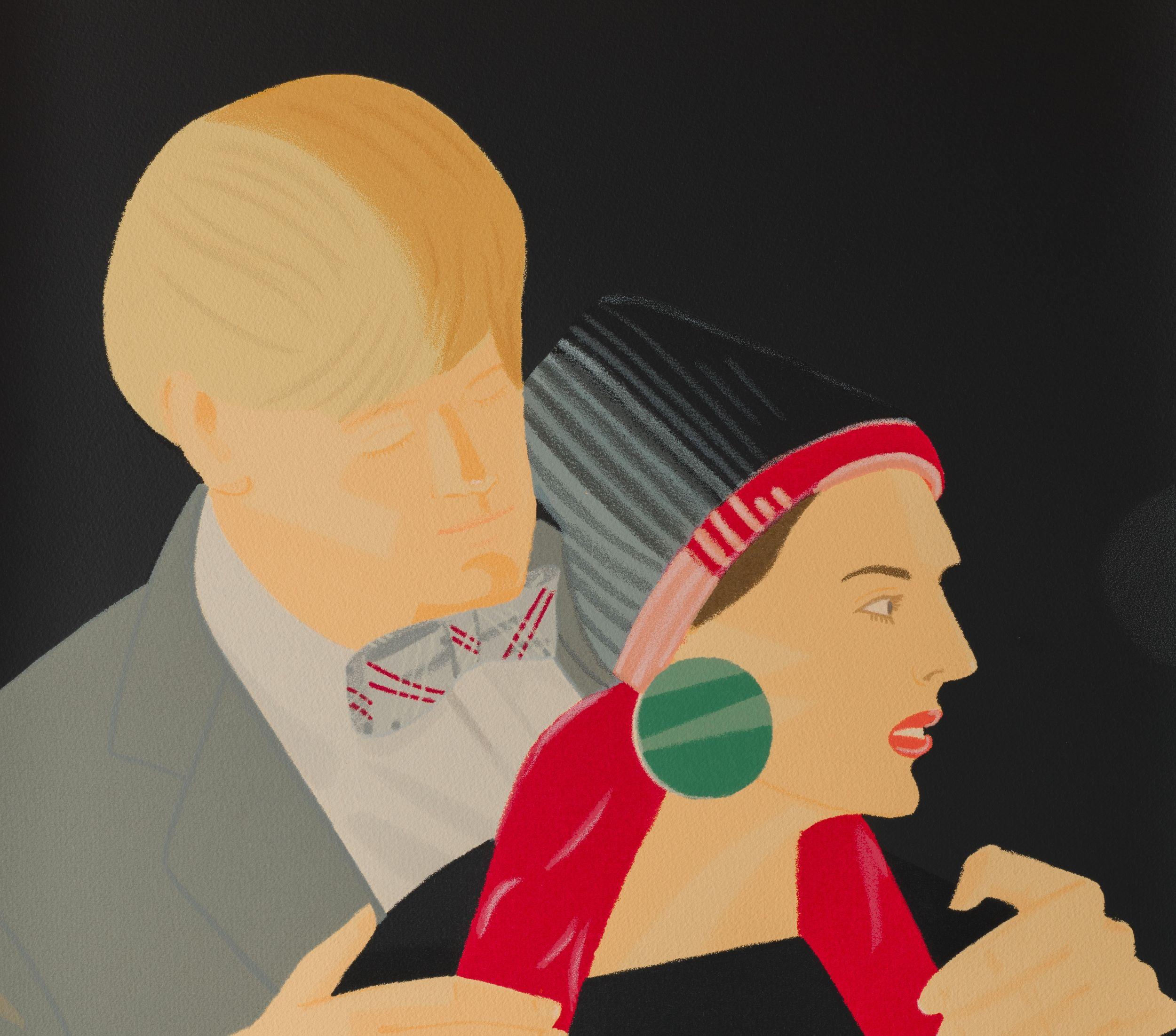 Pas de Deux V (Red Grooms and Liz Ross) is a serigraph on paper with an image size of 36 x 20 inches, signed ‘Alex Katz’ lower left and numbered 75/150. From the edition of 173 (there were also 18 AP, 3 PP, and 2 RTP). Framed in a contemporary black
