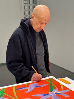 Purple Irises on Red