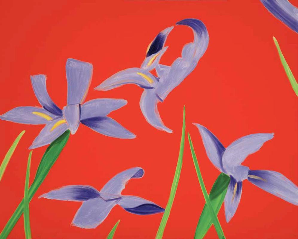 Alex Katz Figurative Print - Purple Irises on Red