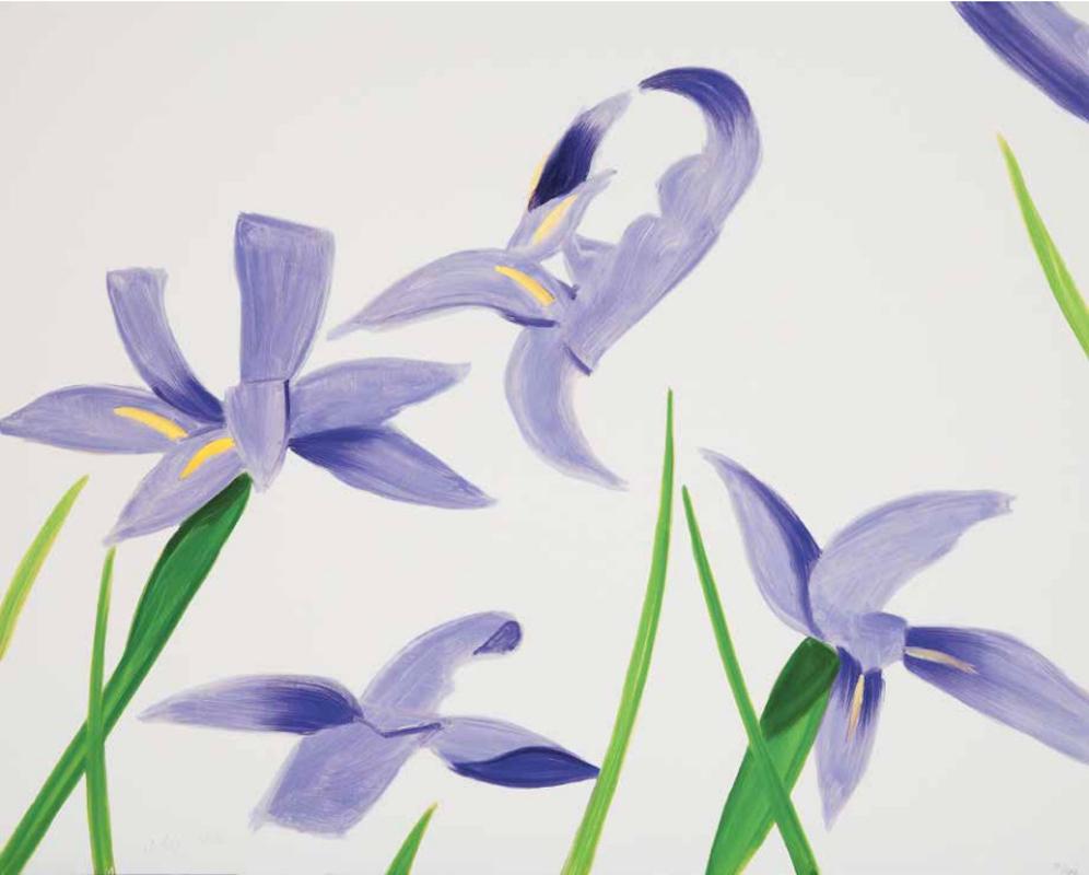 Alex Katz Figurative Print - Purple Irises on White