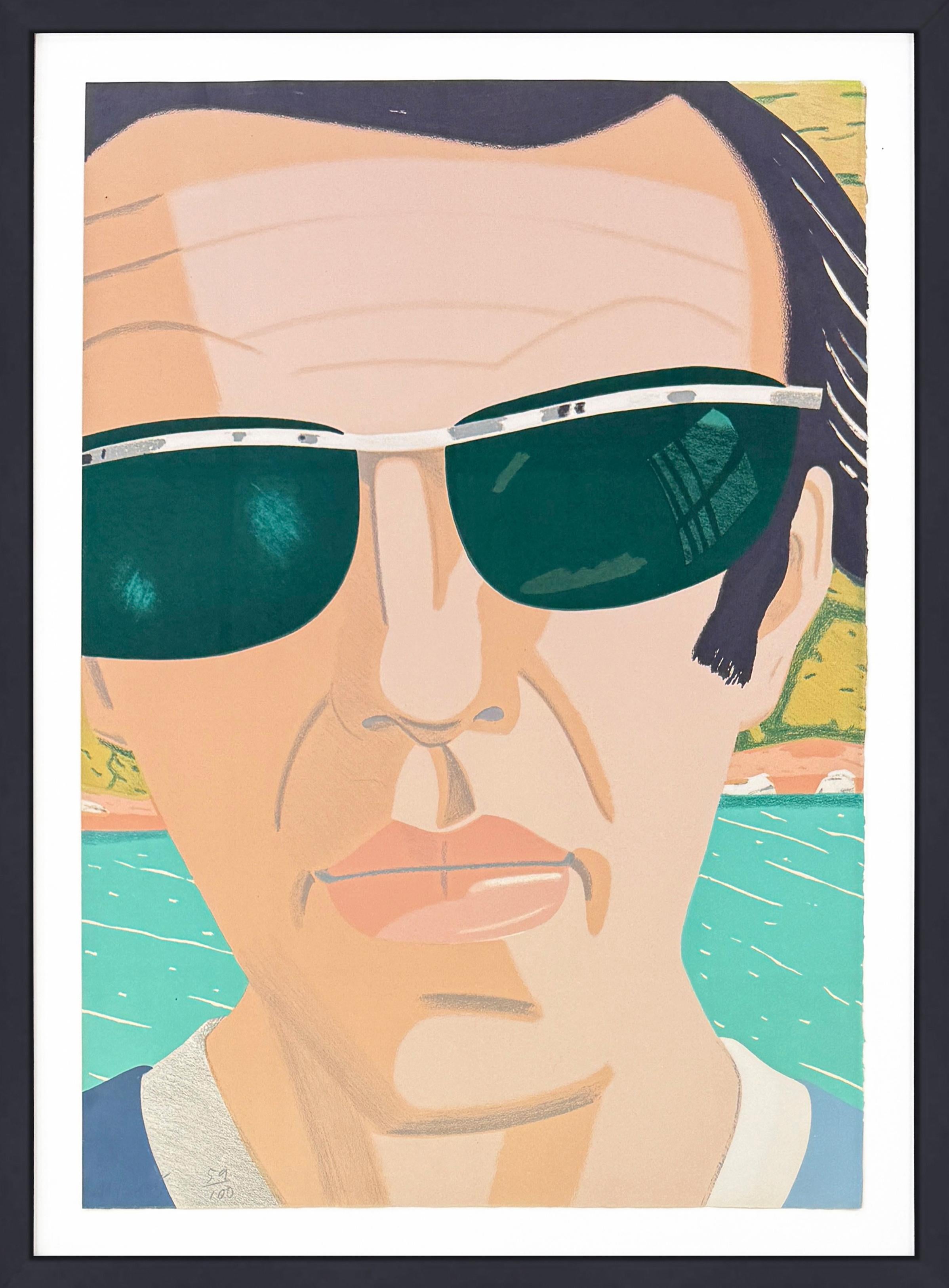Alex Katz Portrait Print – Self-Portrait mit Sonnenbrille (gerahmte handsignierte Lithographie)
