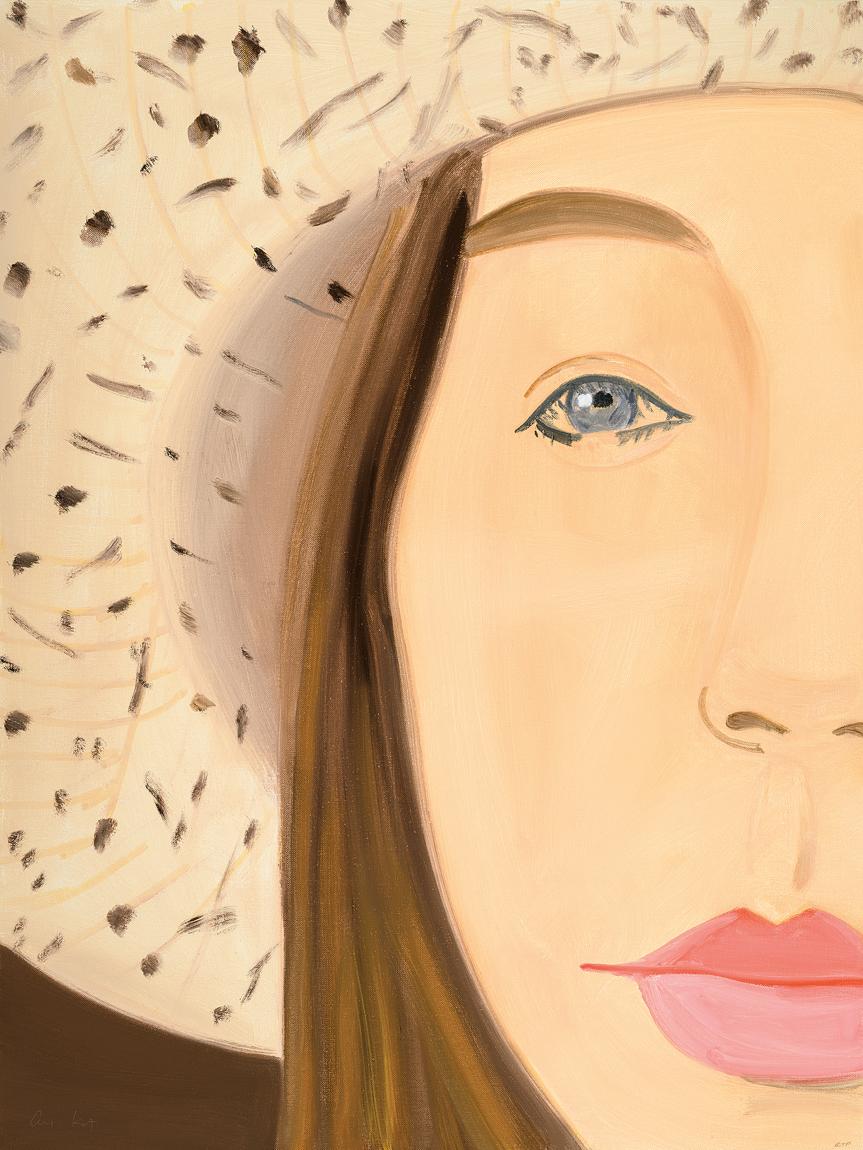 Alex Katz Portrait Print - Straw Hat 2 - blue eye, red lips, straw hat, summer, portrait