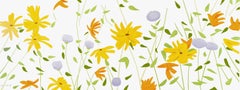 Sommerblumen – Sommer, Blumen, Wiege, Gelb, Orange, Flieder, Grün, Leinwand