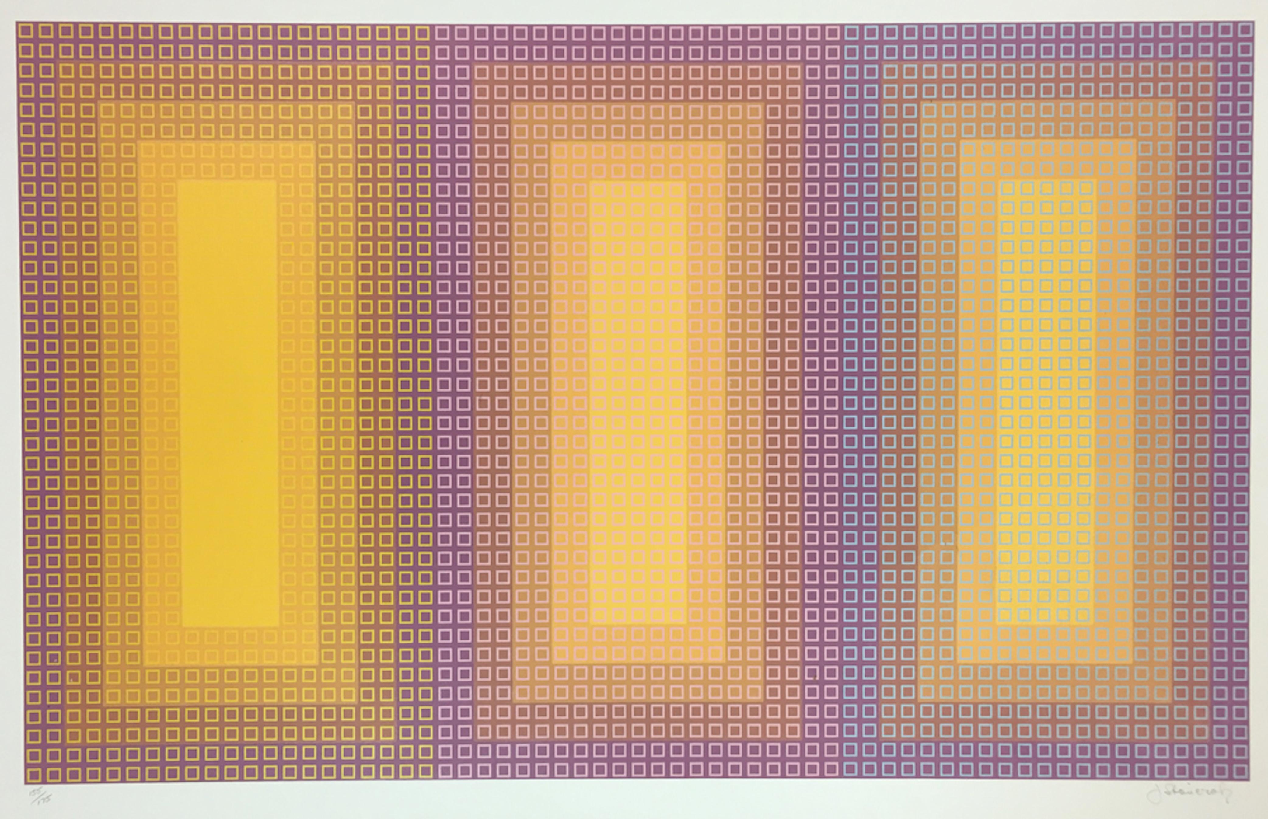 Julian Stanczak Abstract Print - Tempo of Three  1981  Screenprint  26 x 39 1/4 in.  Edition of 175