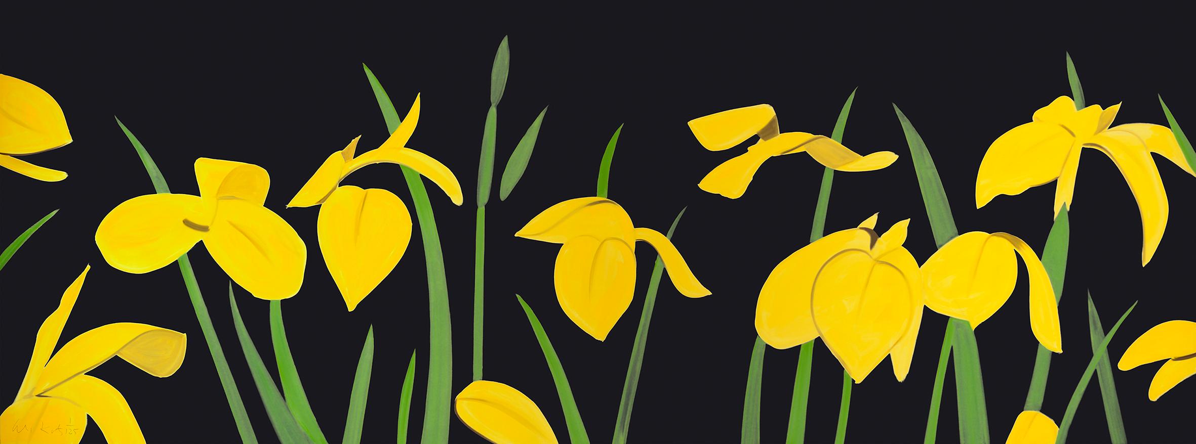 Yellow Flags 2 - 21st Century, Alex Katz Landscape Print, Black, Yellow, Flowers, 
"Yellow Flags 2" is one of Alex Katz's famous flower prints. His flowers are the most reduced forms of landscape paintings, which are a big part in his complete