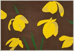 Yellow Flags - Flowers, Yellow, Brown, sun kissed, woodcut