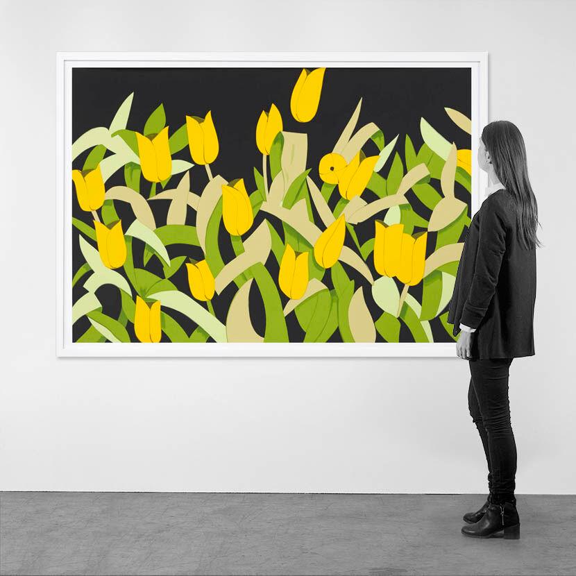 Alex Katz, Yellow Tulips
Contemporary, 21st Century, Silkscreen, Limited Edition
Edition of 50 + 5 PP + 15 AP
122,5 x 195,7 cm (48.2 x 77 in.)
Signed and numbered on the front 
In mint condition, as acquired from the publisher (Lococo)

PLEASE NOTE: