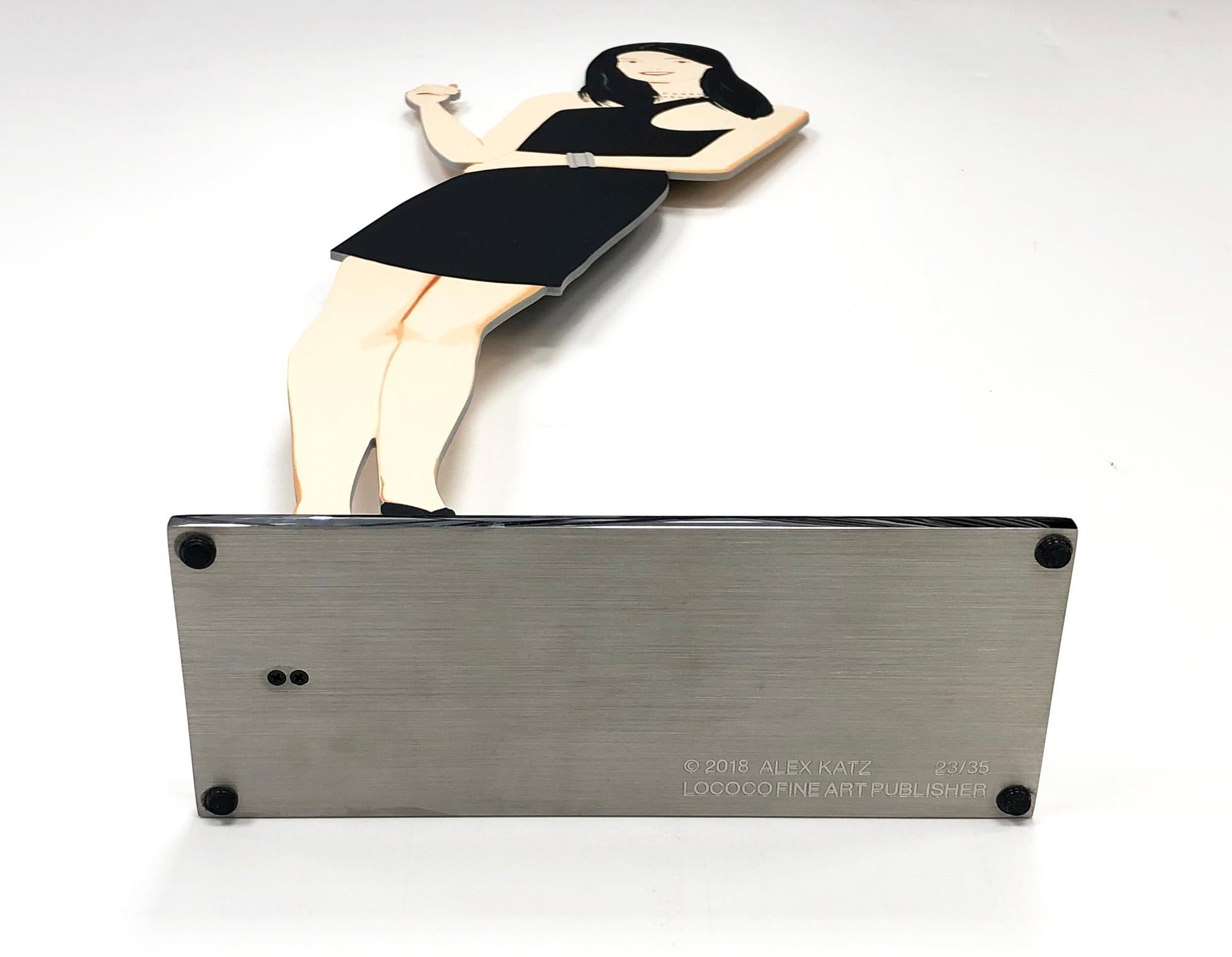 From Black Dress portfolio. Cutouts from shaped powder-coated aluminum, printed the same on each side with UV cured archival inks, clear coated, and mounted to 1/4 inch stainless steel base. Incised with the artist signature on top of base; stamped