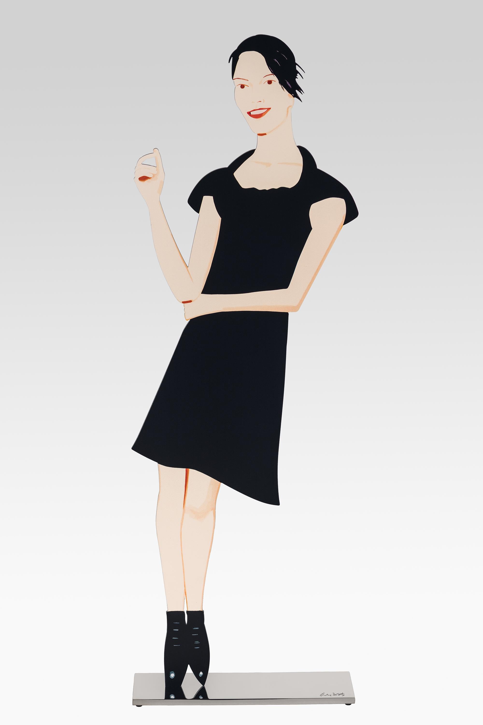 The "Black Dress" sculptures by Alex Katz are more than figurative sculptures. They are a homage to elegance, fashion and the female body. This cut-out is made from powder-coated aluminium and stands on an aluminium plinth. 58 x 18 cm. Edition of