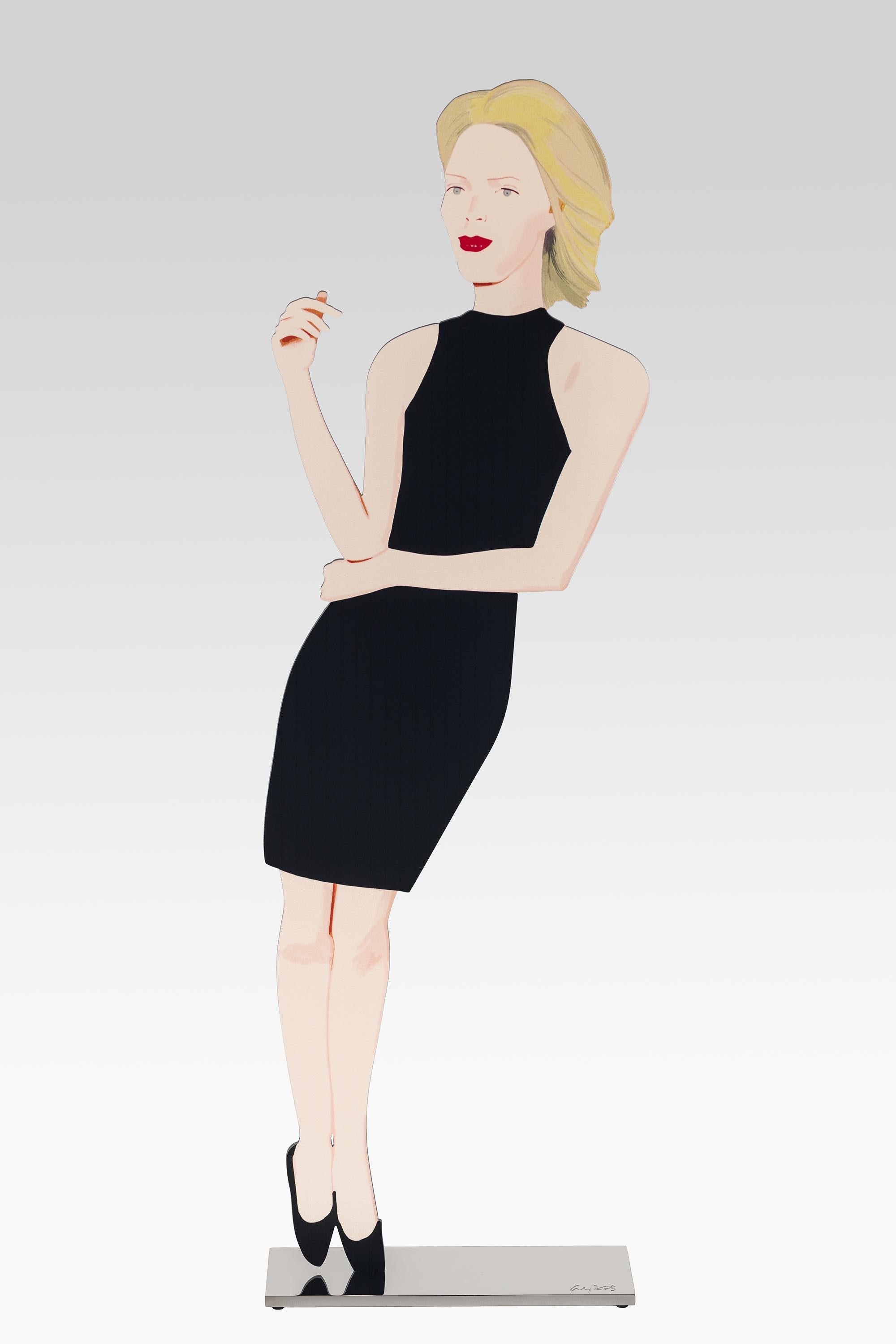 The "Black Dress" sculptures by Alex Katz are more than figurative sculptures. They are a homage to elegance, fashion and the female body. This cut-out is made from powder-coated aluminium and stands on an aluminium plinth. 58 x 18 cm. Edition of