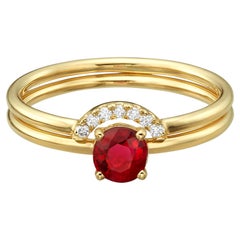 Alex Kou Engagement Ring Set Spinel-Rubies and White Diamonds 0.04 Carat