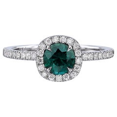 Alex Kou Green Sapphire Halo Ring White Diamonds 0.2 Carat