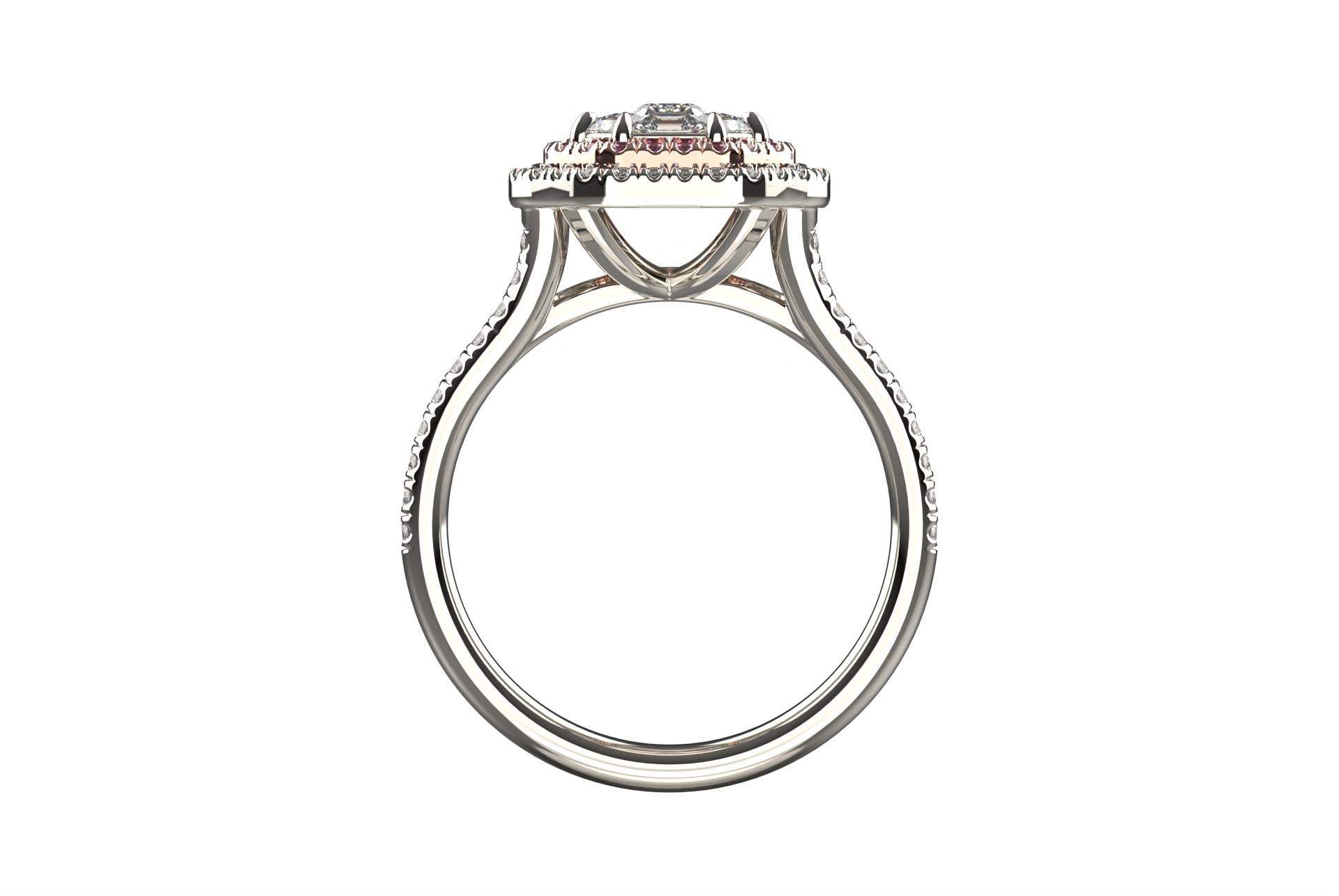Alex Kou Illusion-Ring, unsichtbar gefasst 2,5 Karat Smaragd weißer Diamant 

In der Mitte des Rings 9 Kuchen geschliffenen Diamanten Blick Illusion 2,5 Karat Smaragd geschliffenen weißen Diamanten 
Um die zentralen Steine herum ist eine Reihe