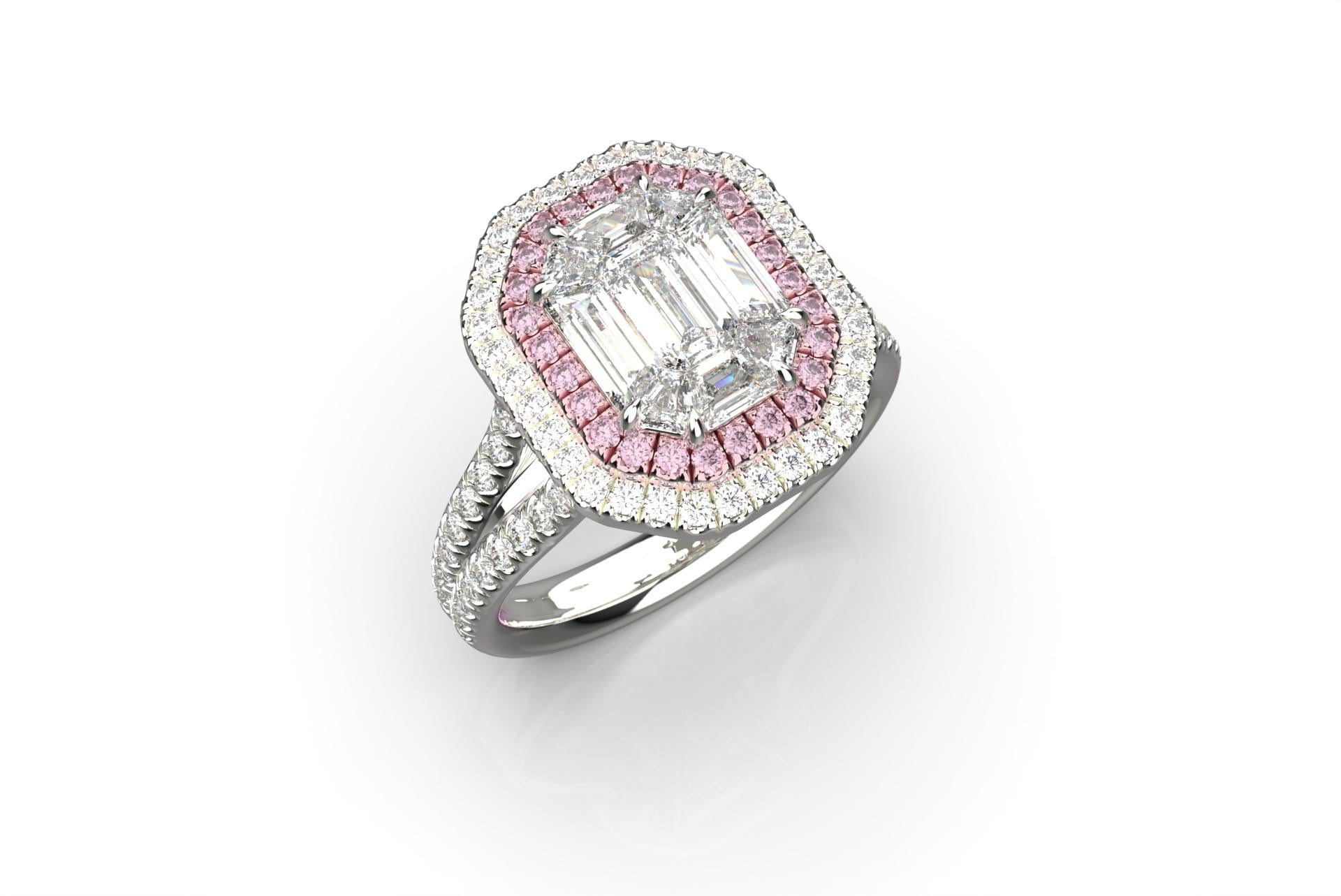 Alex Kou Illusion-Ring, unsichtbar gefasst 2,5 Karat Smaragd weißer Diamant Look (Art déco)
