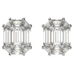 Alex Kou Invizible Setting Emerald Shape Diamond Stud Earrings