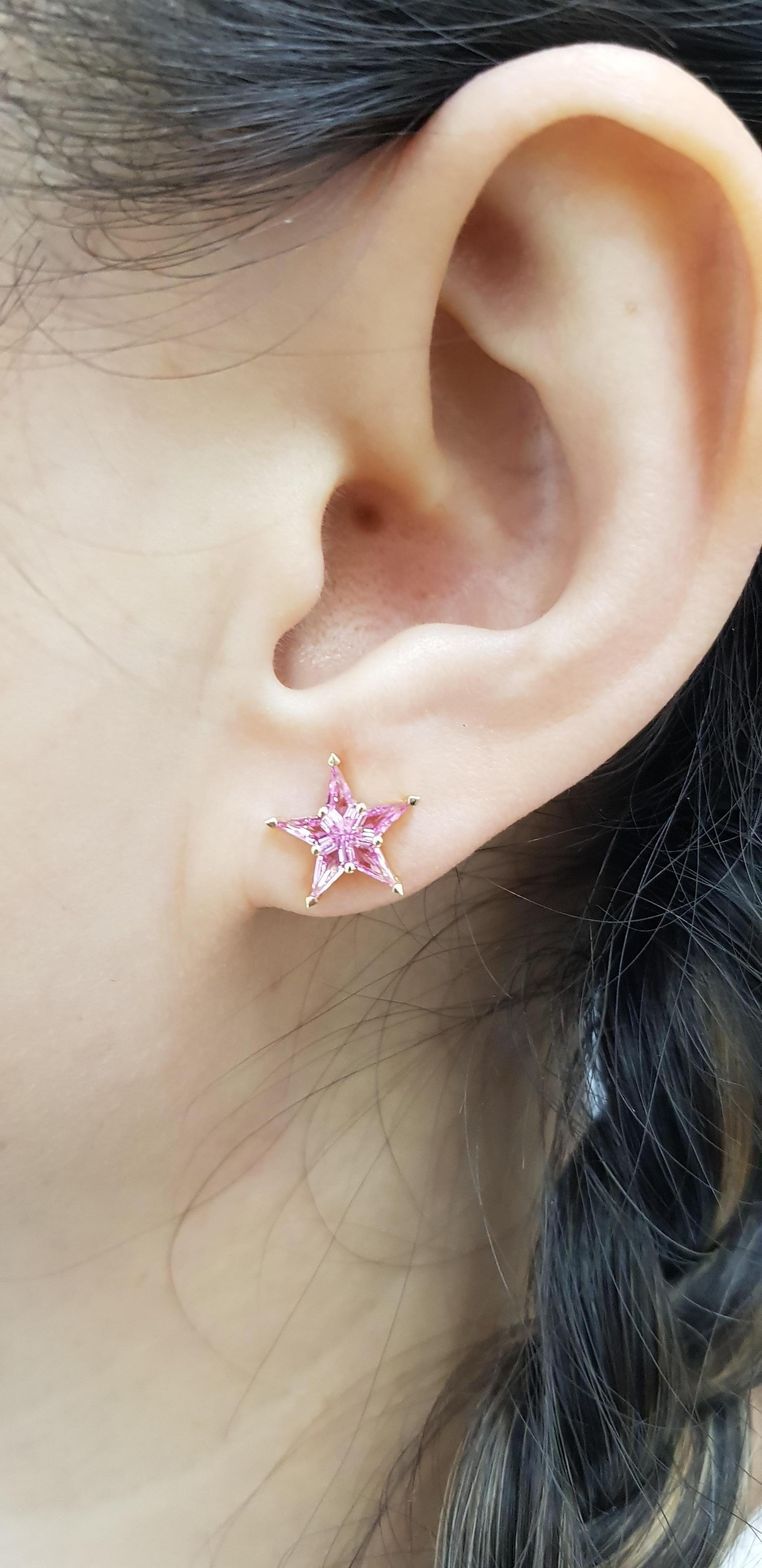 Tapered Baguette Alex Kou Pink Sapphire Star Stud Earrings