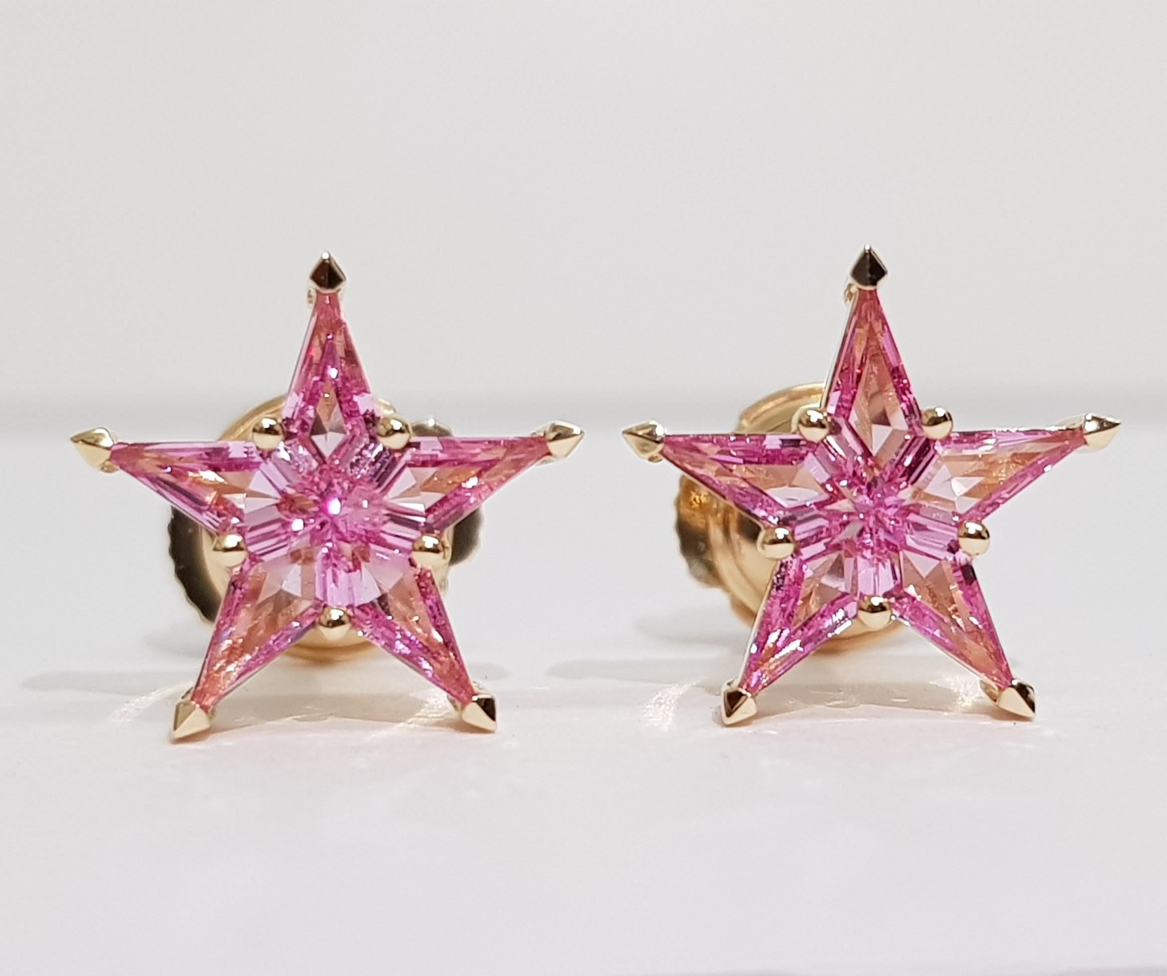 Alex Kou Pink Sapphire Star Stud Earrings In New Condition In רמת גן, IL