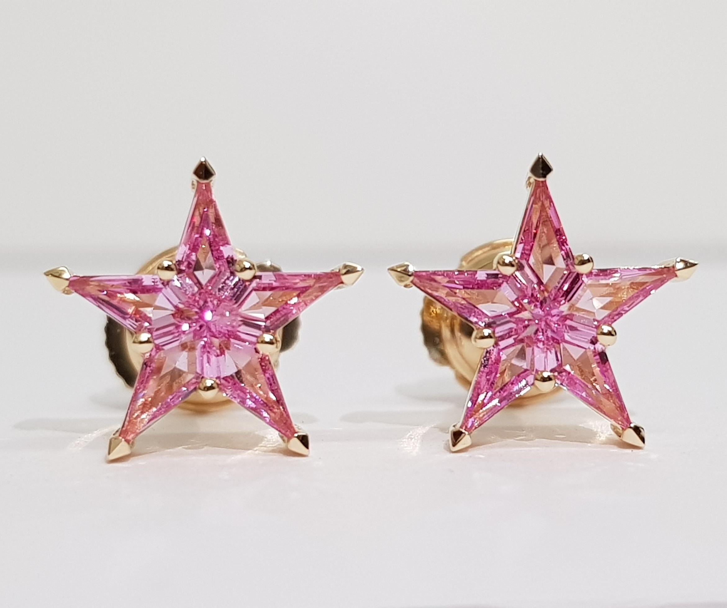 Contemporary Alex Kou Pink Sapphire Star Stud Earrings For Sale