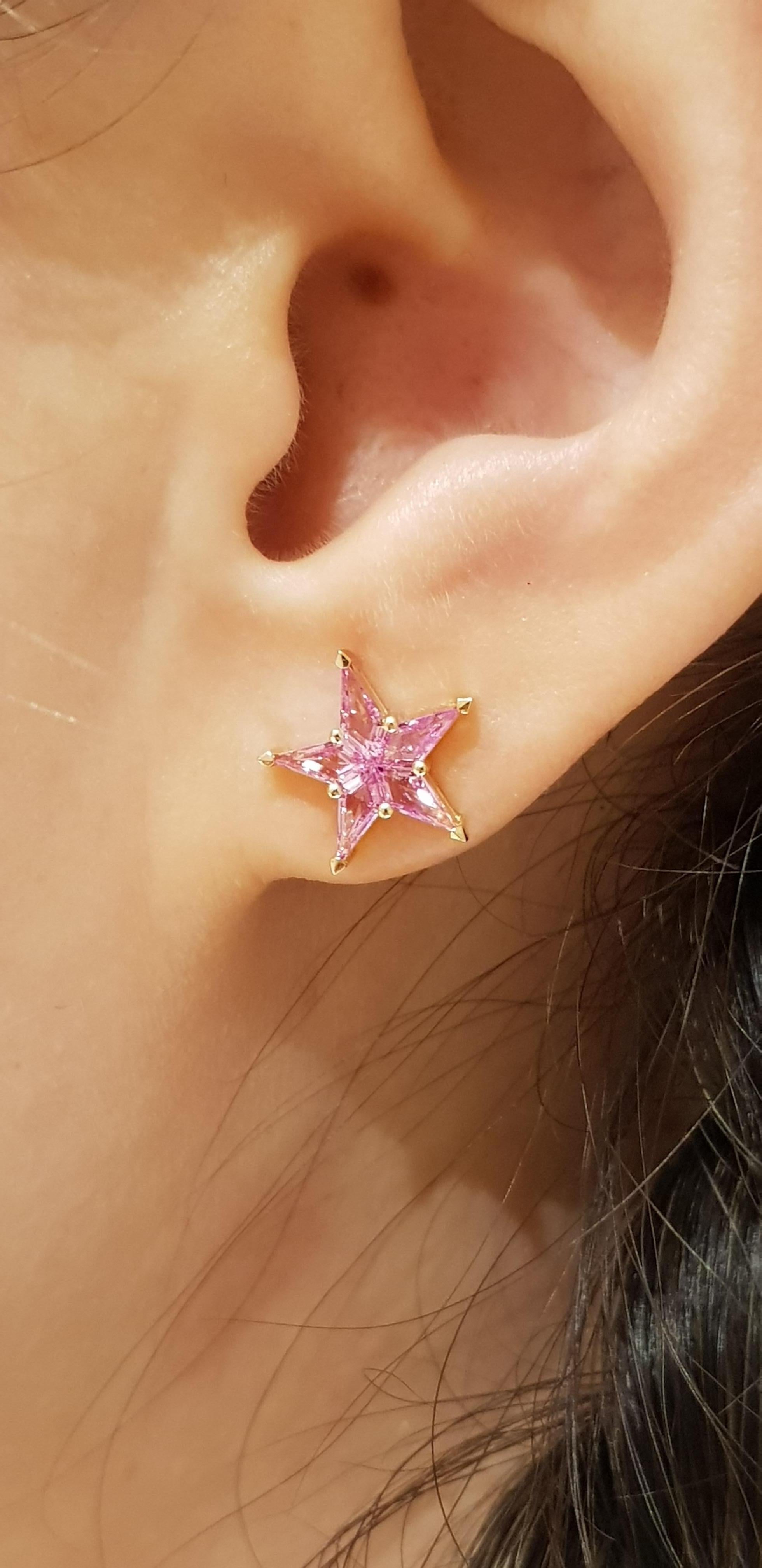 Tapered Baguette Alex Kou Pink Sapphire Star Stud Earrings For Sale