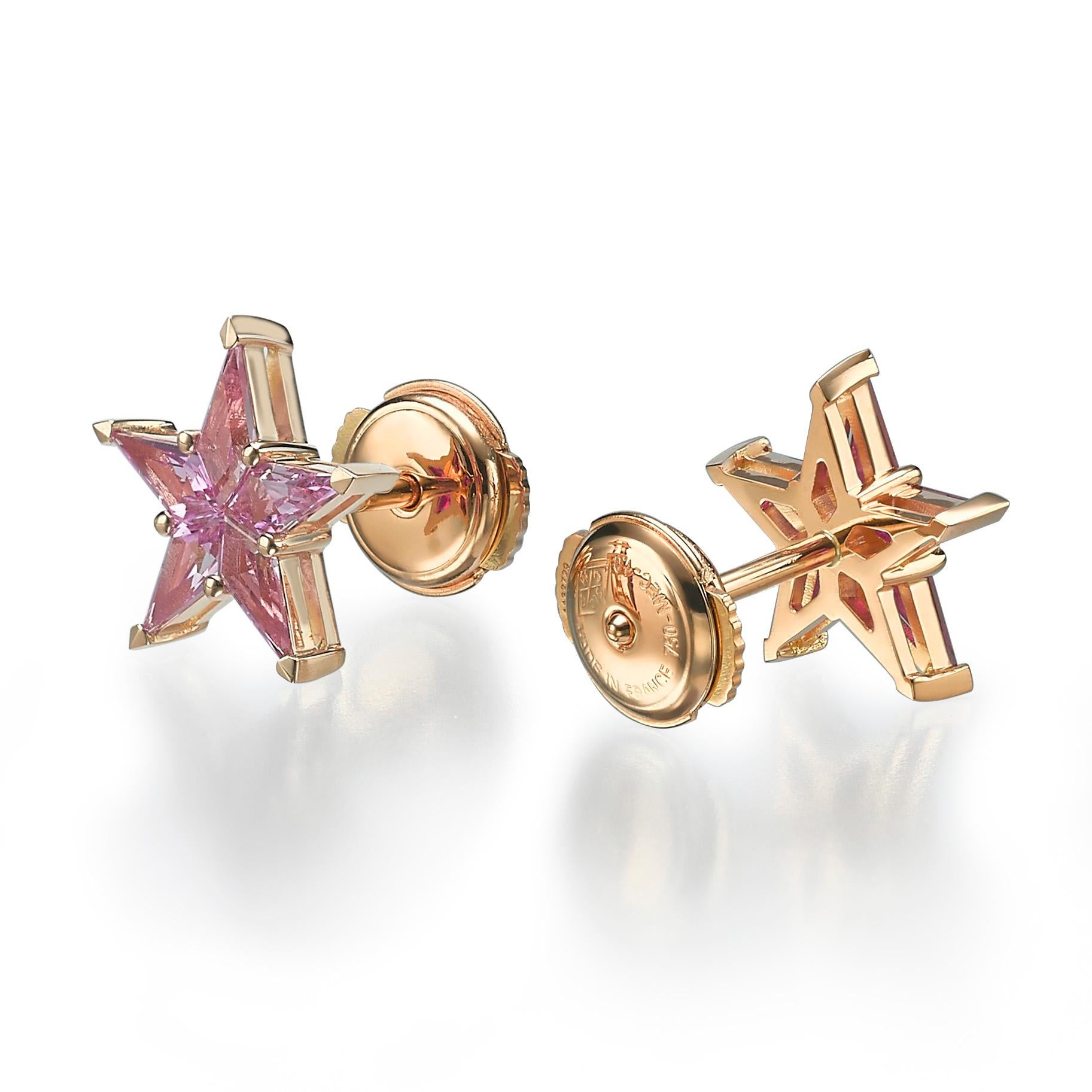 Alex Kou Pink Sapphire Star Stud Earrings In New Condition For Sale In רמת גן, IL
