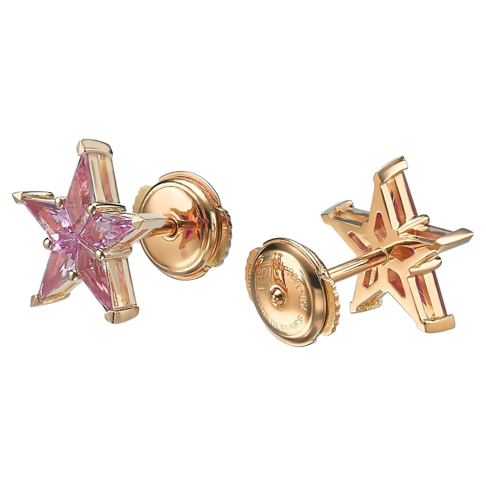 Alex Kou pink sapphire star stud earrings 18K yellow gold.
Earrings are formed in the form of five-pointed stars.
Earrings weighing 2.65g. 
Earrings are marked Alex Kou.
Gold 18K.
The locks are very comfortable and easy to use.
About the quality of