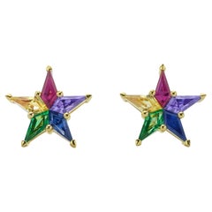 Alex Kou Rainbow Gems Star Stud Earrings