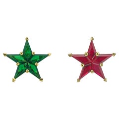 Alex Kou Tsavorite and Ruby Star Stud Earrings