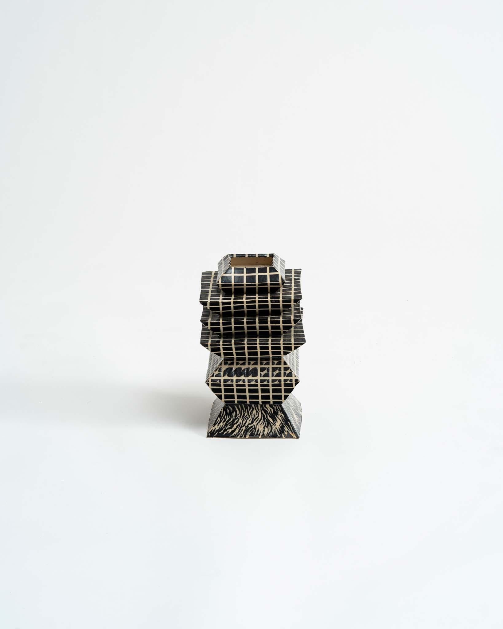 Glazed Alex Kovacs, Small Ritual Vessel, Bold Graphic Contemporary Ceramic Vase