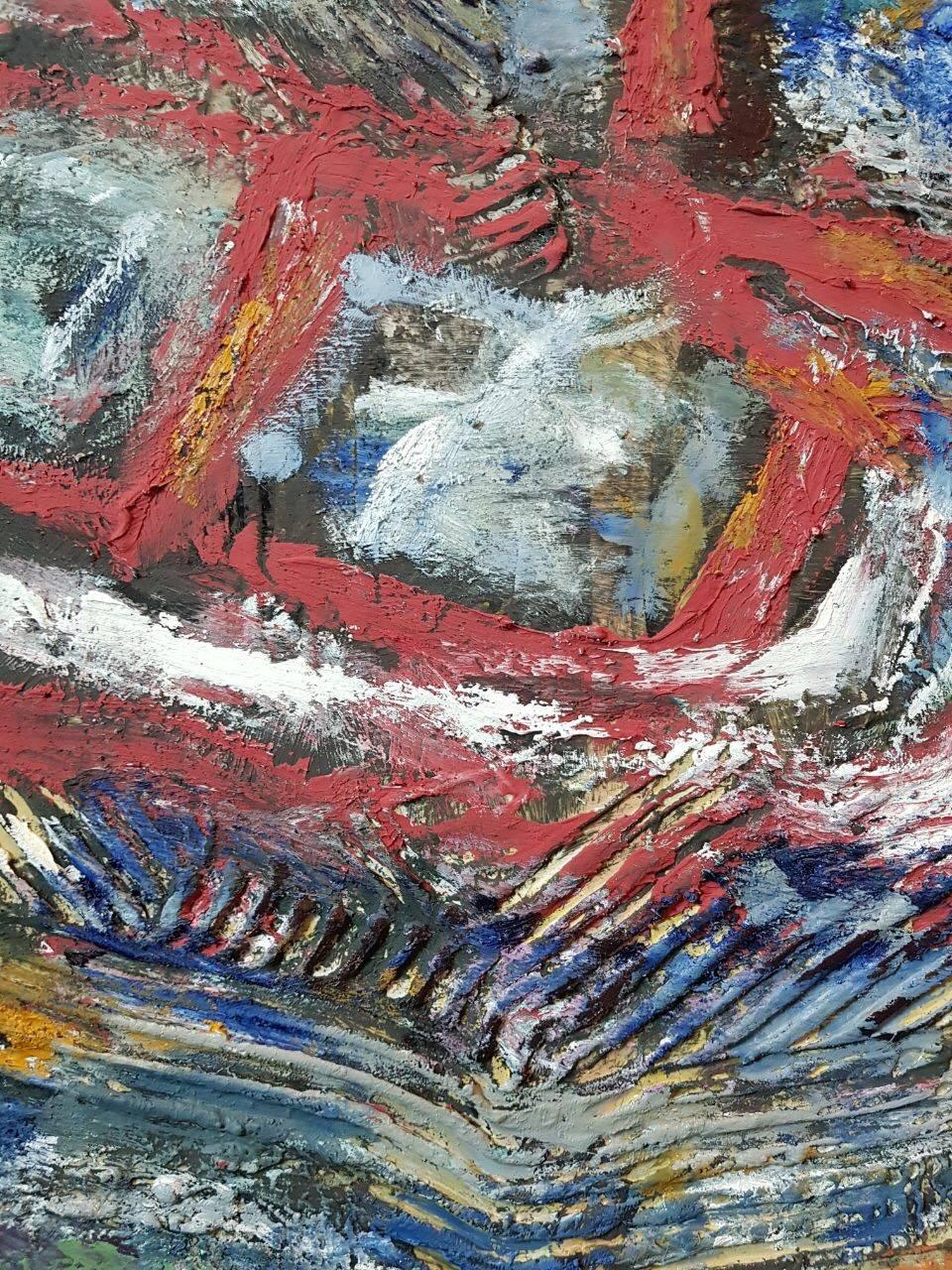 Schiffslandschaft Gemälde in Mischtechnik Öl auf Leinen Zeitgenössische Kunst, auf Lager  (Abstrakter Expressionismus), Painting, von Alex Lazard