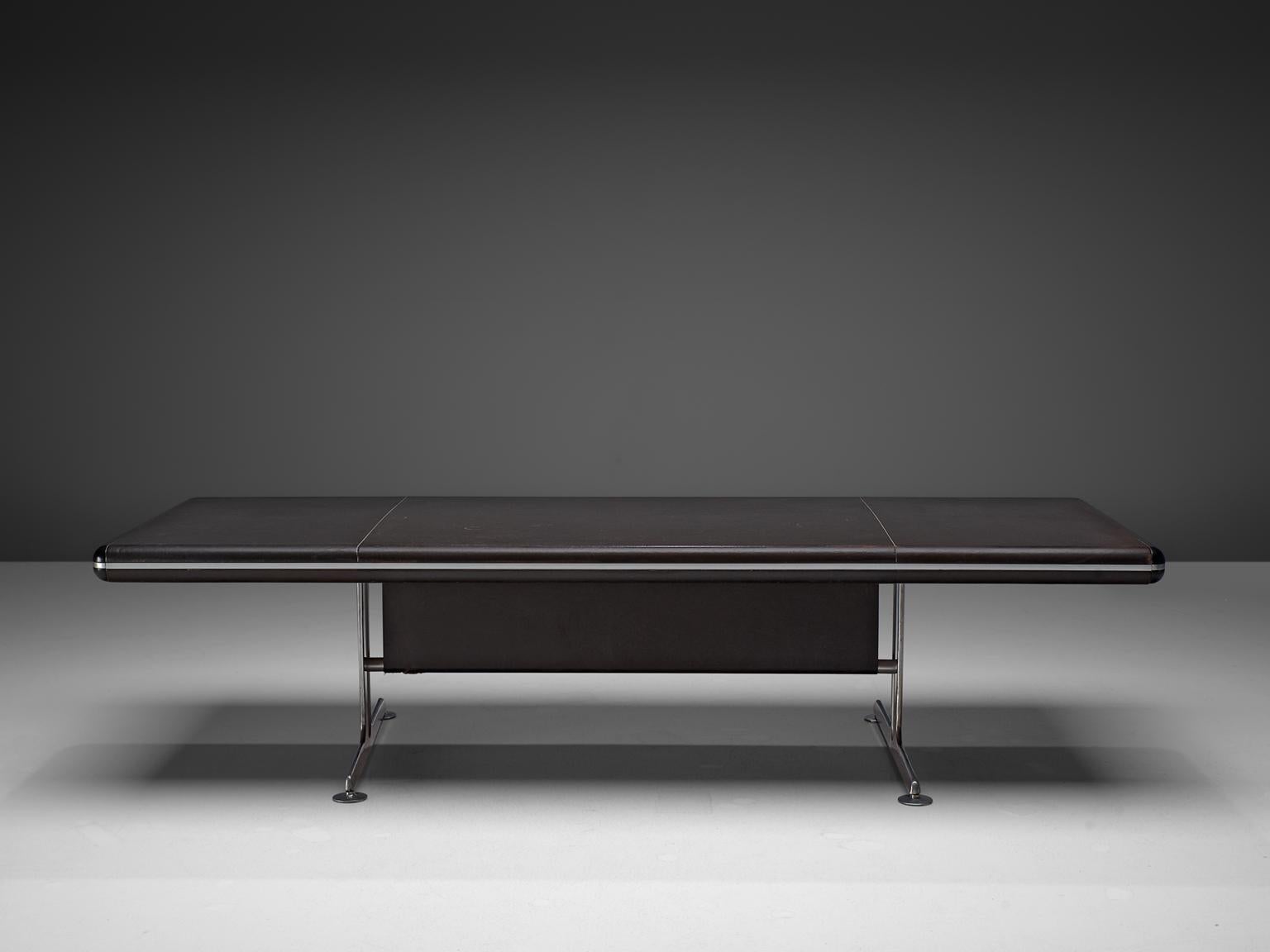 Mid-Century Modern Alex Linder Black Leather Conference Table, 1970s