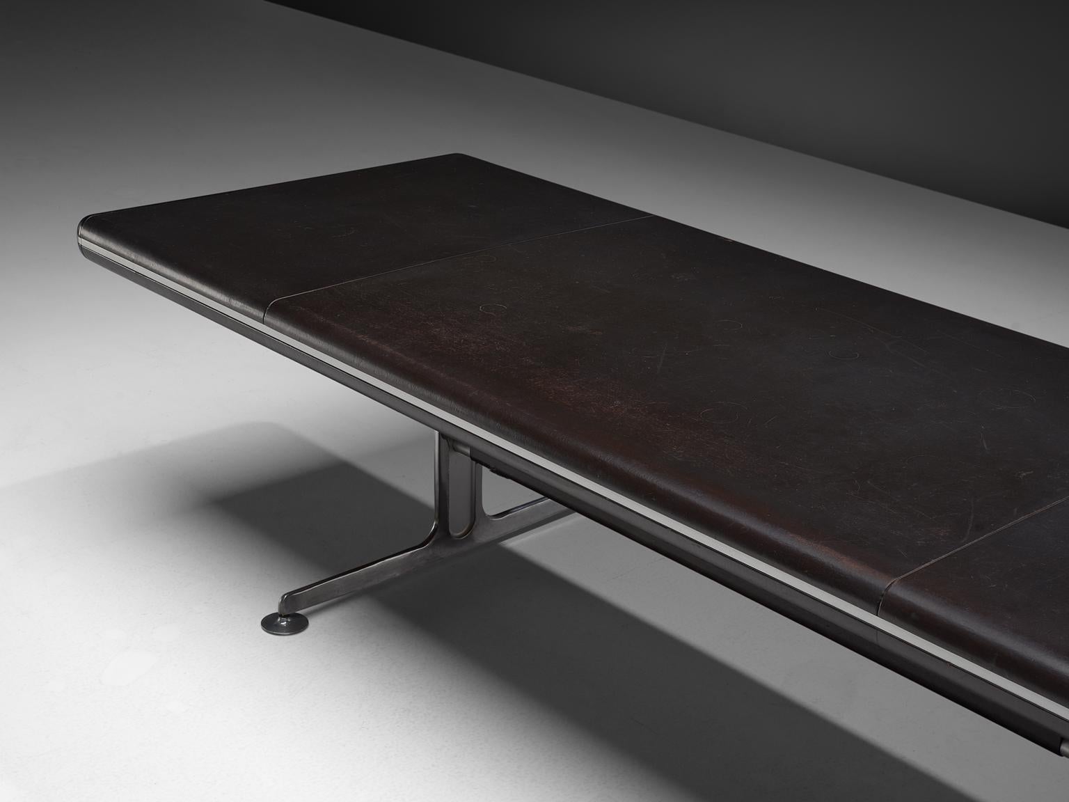 Alex Linder Black Leather Conference Table, 1970s 1