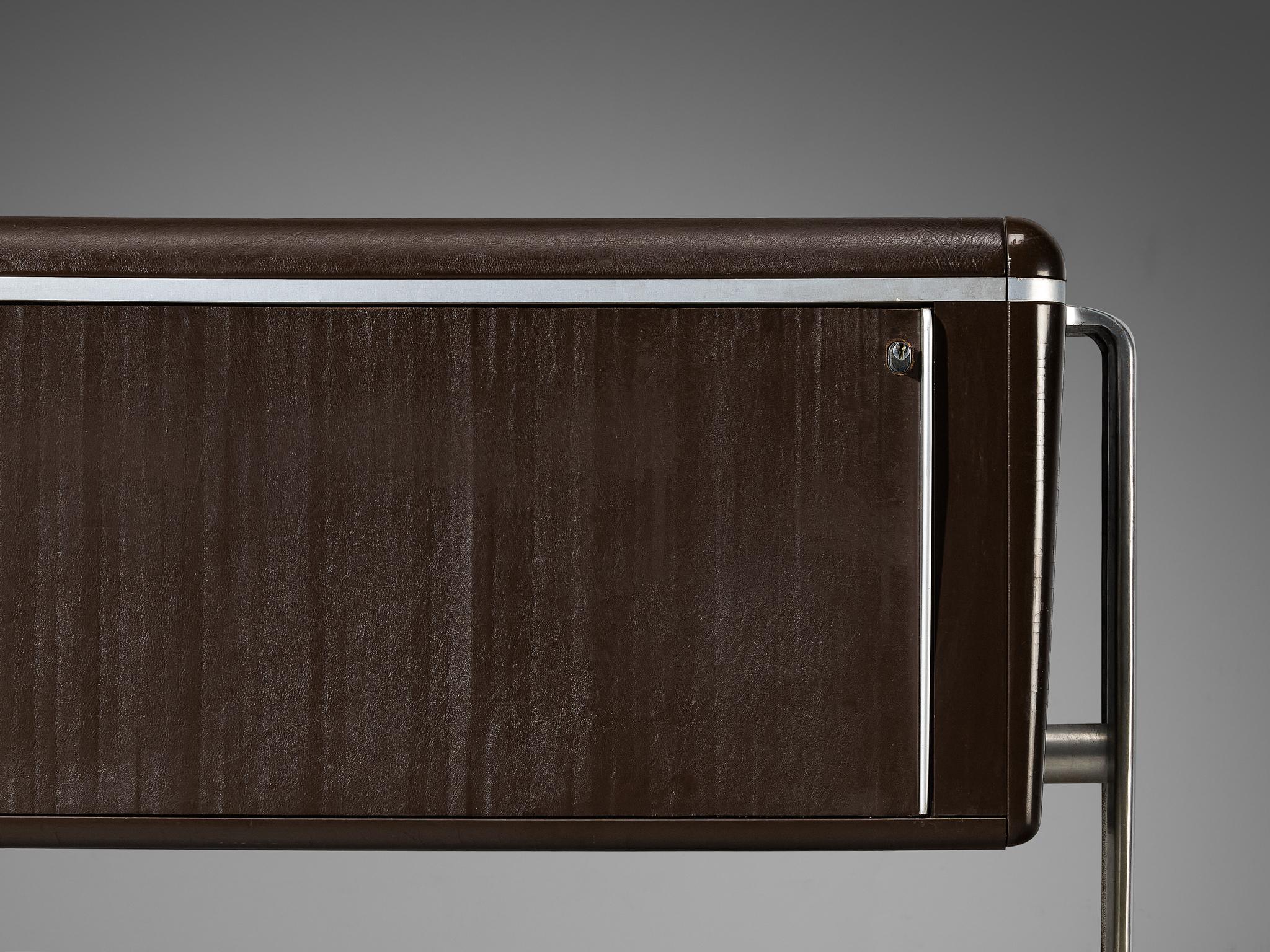 Danish Alex Linder Sideboard in Dark Brown Leather and Aluminum For Sale