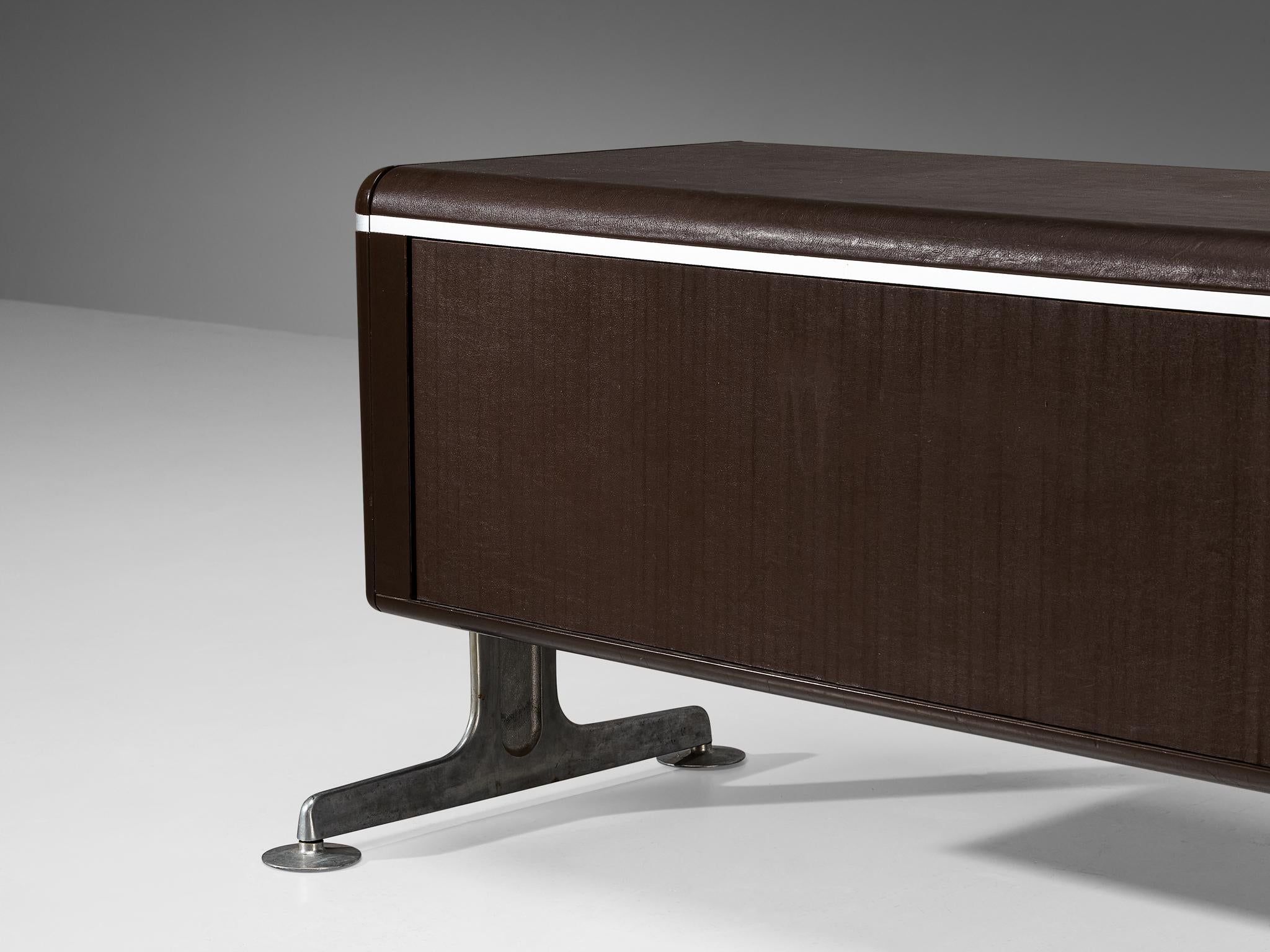 Alex Linder Sideboard in Dark Brown Leather and Aluminum In Good Condition For Sale In Waalwijk, NL