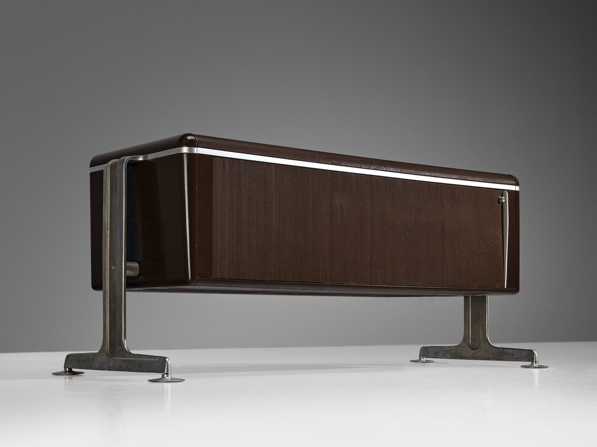 Alex Linder Sideboard in Dark Brown Leather and Aluminum For Sale 1