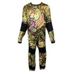 ALEX MATTSSON Size L Olive Print Weed Lion Viscose Silk CrewNeck Suit / Twin Set