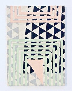 ALLOW - Peinture gomtrique abstraite rose, menthe et grise sur toile