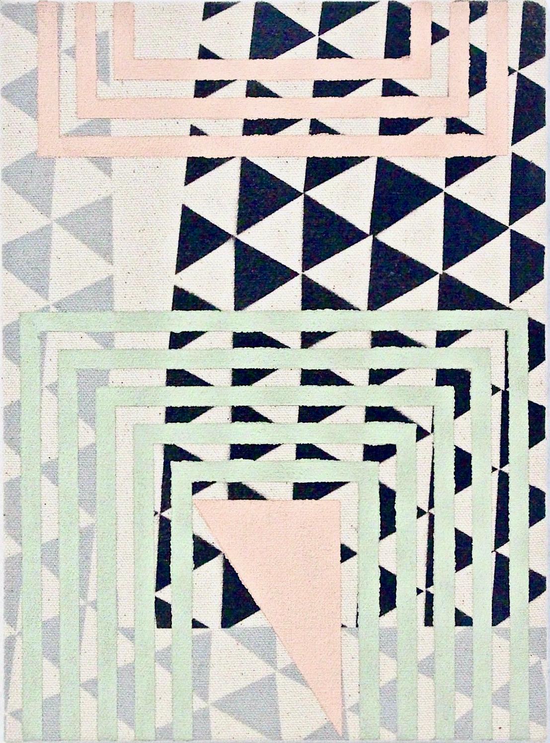 ALLOW - Abstract Geometric, Pink, Mint, Grey Painting on Canvas 