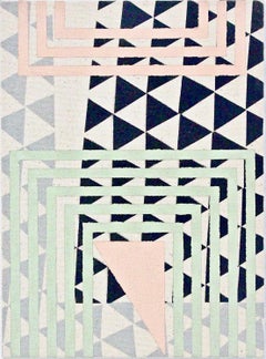 ALLOW - Pittura astratta geometrica, rosa, menta e grigio su tela