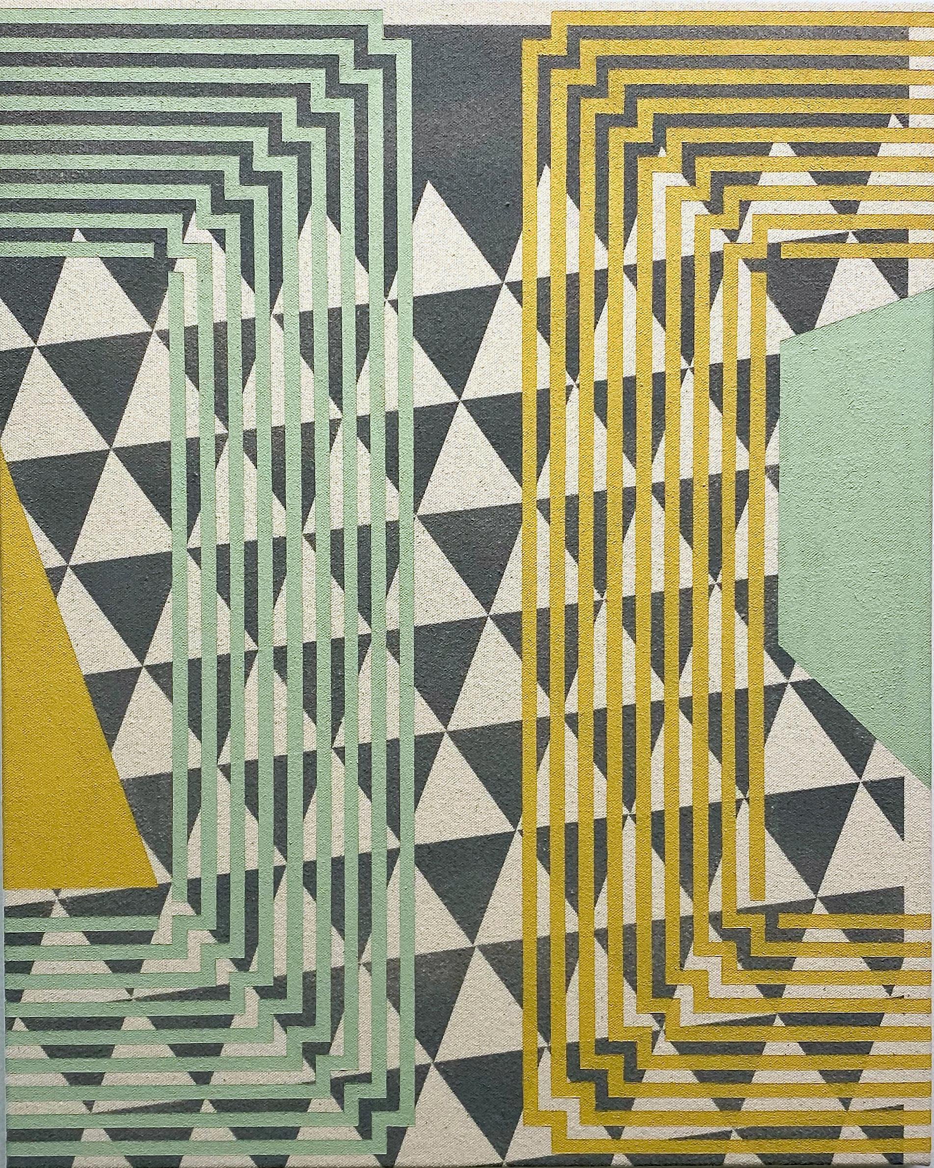 DIFFERENCE BETWEEN - Abstrakte geometrische Abstraktion, Mintgrn, Gelb, Grau auf Leinwand 