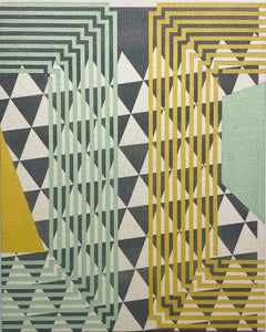 DIFFERENCE BETWEEN - Gomtrique abstraite, vert menthe, jaune, gris sur toile 