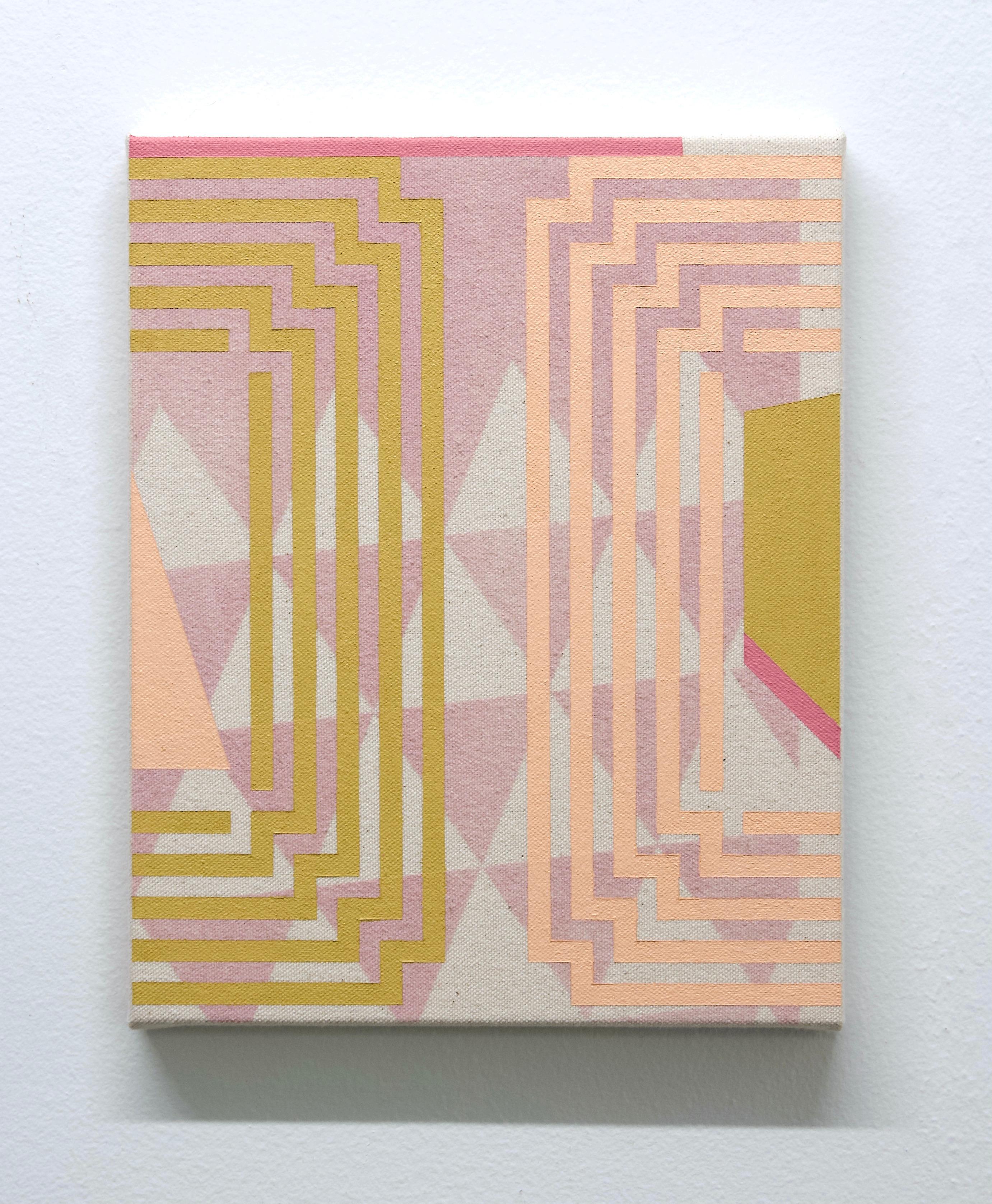 EMBRACING IMPERMANENCE - Abstract Geometric, Pink, Magenta Painting on Canvas  - Beige Abstract Painting by Alex McClurg
