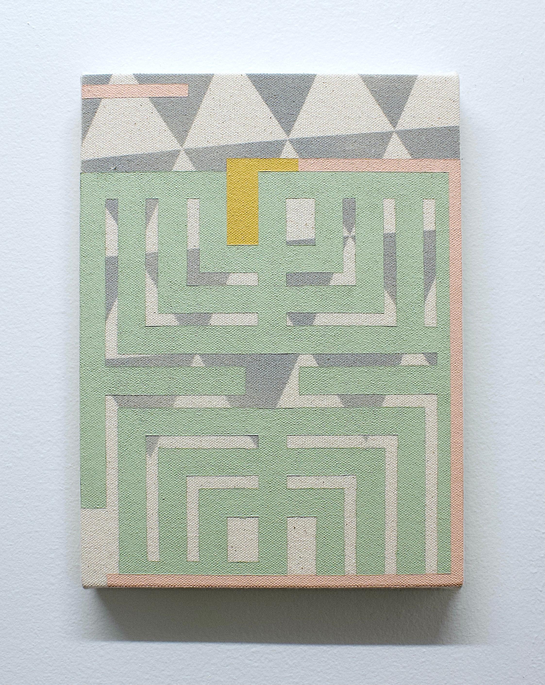 EXPERIENCE  Abstraktes geometrisches Gemlde auf Leinwand, Mintgrn, Grau  – Painting von Alex McClurg