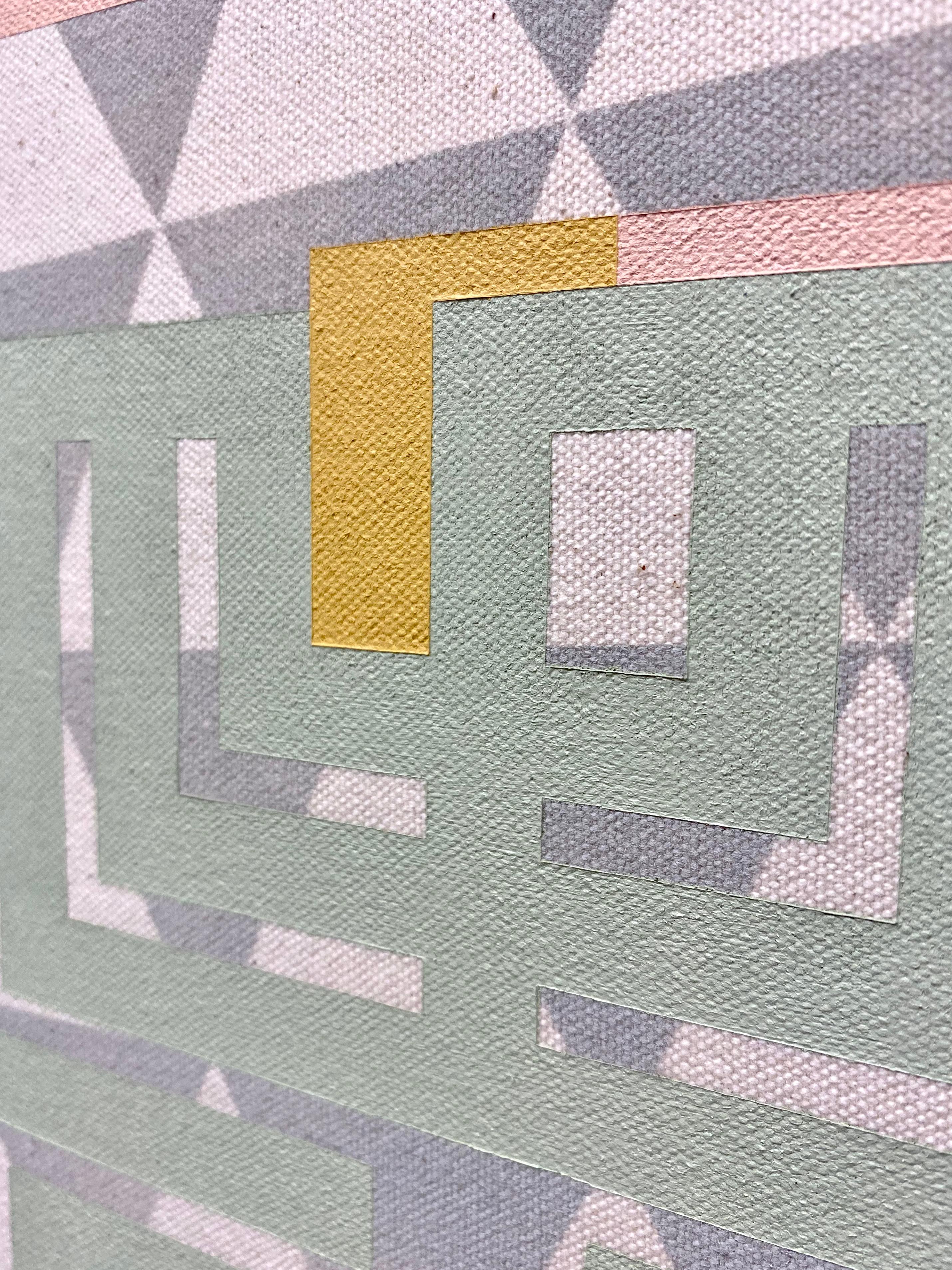 EXPERIENCE  Abstraktes geometrisches Gemlde auf Leinwand, Mintgrn, Grau  (Geometrische Abstraktion), Painting, von Alex McClurg
