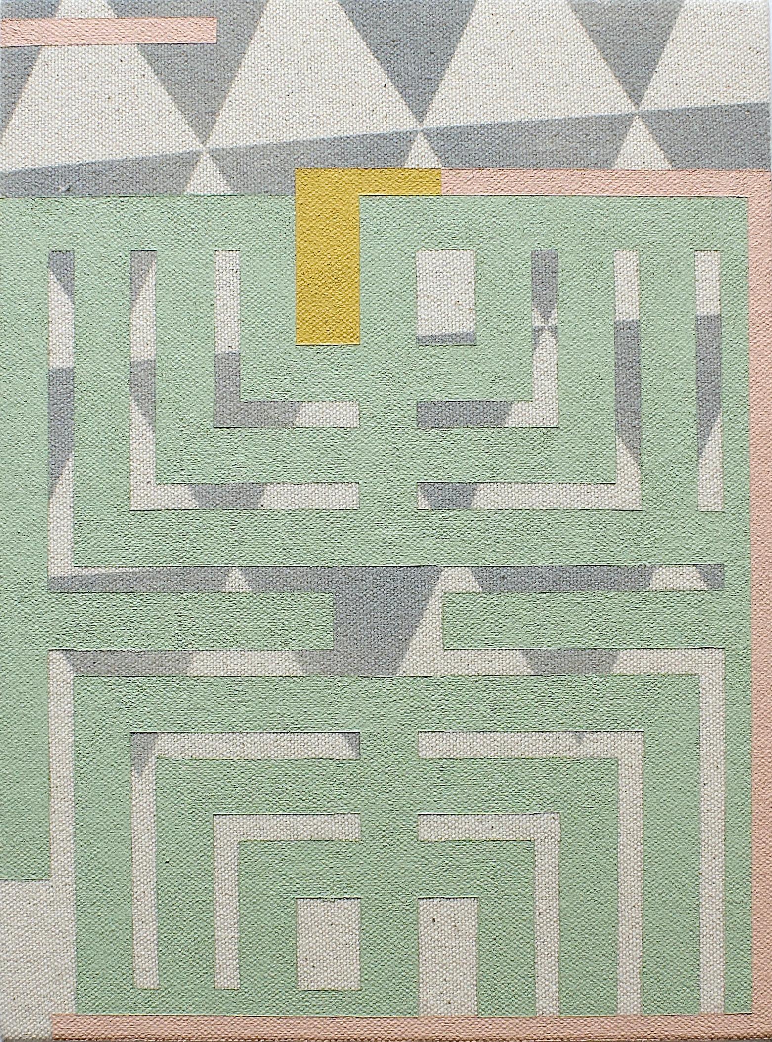 EXPERIENCE - Abstract Geometric, Mint Green, Grey Painting on Canvas 