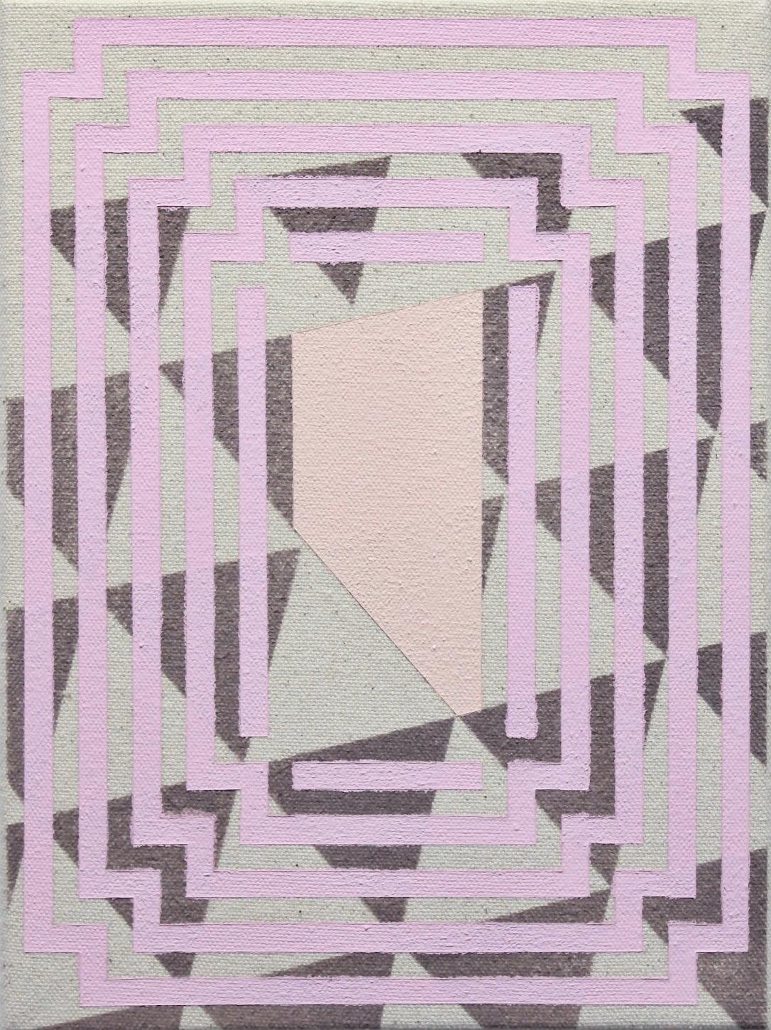 POLISHING - Abstract Geometric, Pink, Grey Painting on Canvas 